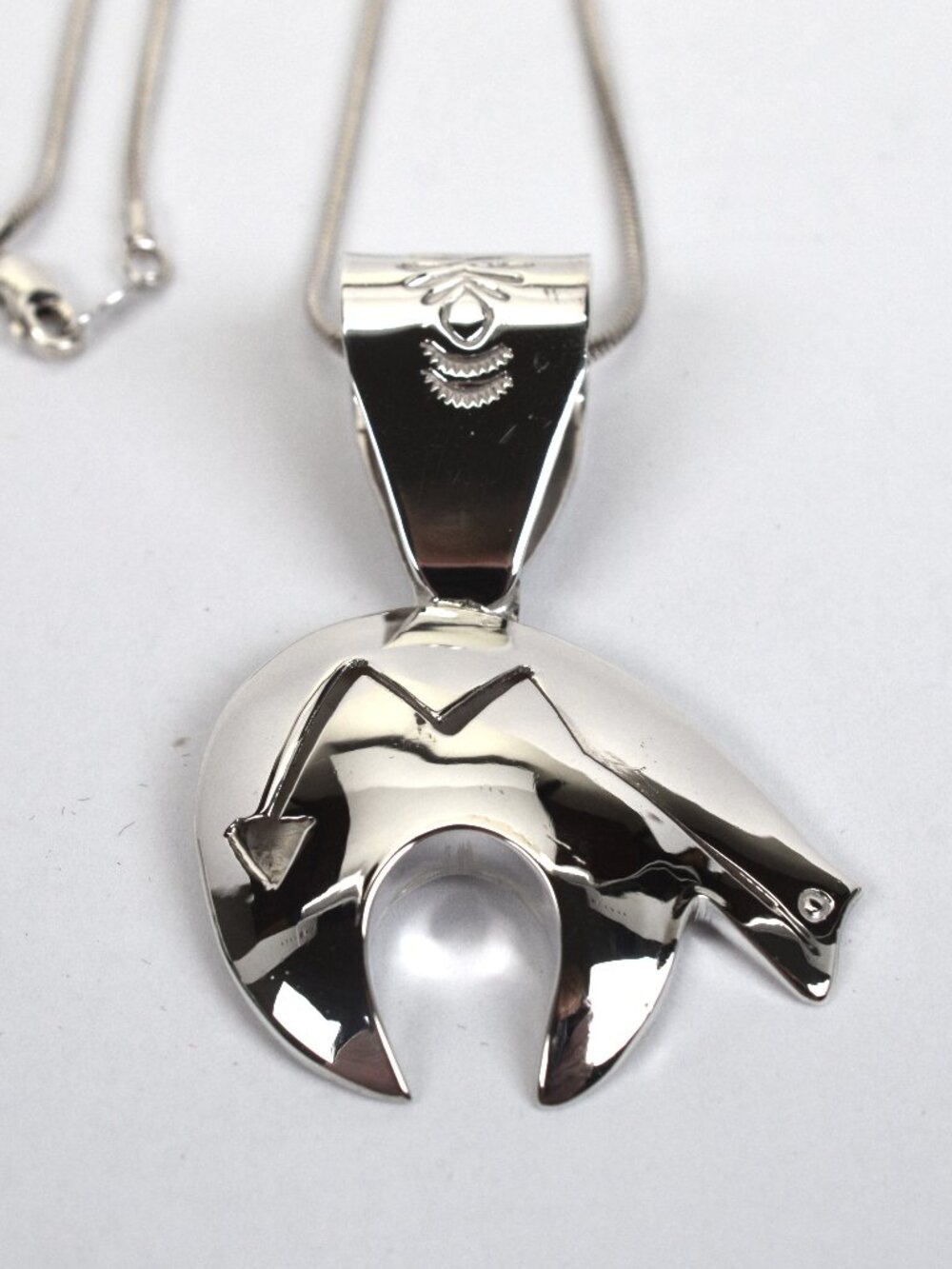 Sterling Silver Spirit Bear Necklace Crafted by Navajo Artist JY Delgarito